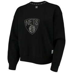 Brooklyn Nets DKNY Sport Women's Carrie Rhinestone Pullover Sweatshirt Black - NBA