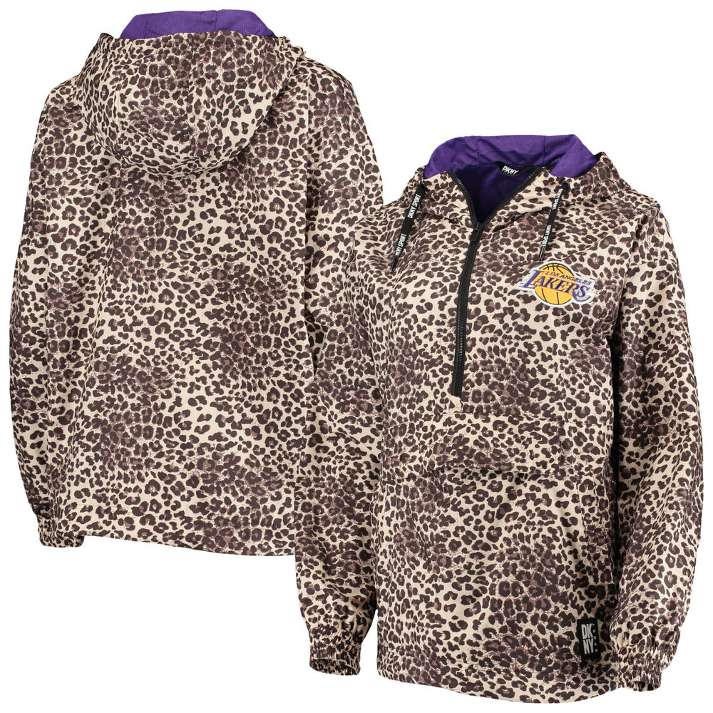 Los Angeles Lakers DKNY Sport Women's Gabriella Windbreaker Half-Zip Hoodie Leopard - NBA
