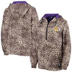 Los Angeles Lakers DKNY Sport Women's Gabriella Windbreaker Half-Zip Hoodie Leopard - NBA