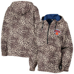 New York Knicks DKNY Sport Women's Gabriella Windbreaker Half-Zip Hoodie Leopard - NBA