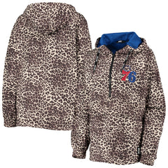 Philadelphia 76ers DKNY Sport Women's Gabriella Windbreaker Half-Zip Hoodie Leopard - NBA