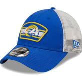 Los Angeles Rams New Era Logo Patch Trucker 9FORTY Snapback Hat Royal/White | NFL