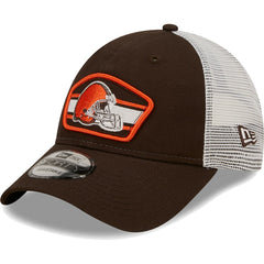 Cleveland Browns New Era Logo Patch Trucker 9FORTY Snapback Hat Brown/White | NFL