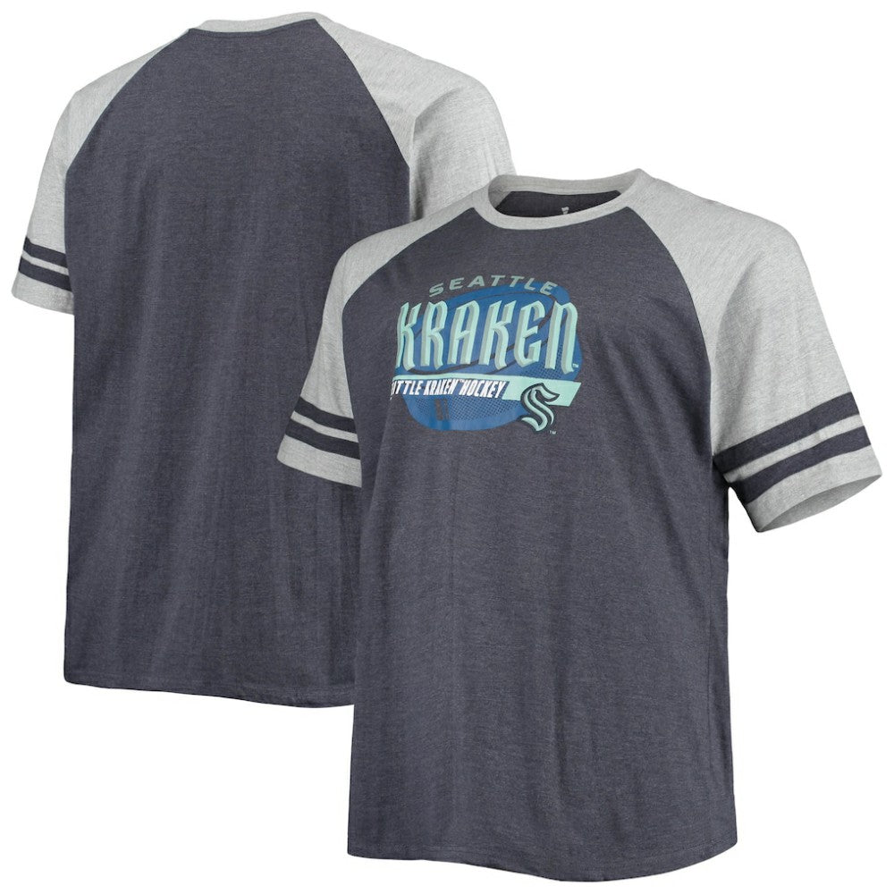 Seattle Kraken Big & Tall Raglan T-Shirt - Heathered Deep Sea Blue - NHL