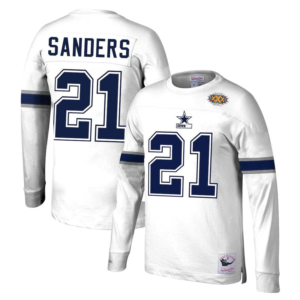 Deion Sanders Dallas Cowboys Retired Player Name & Number Long Sleeve Top White | Mitchell & Ness
