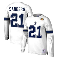 Deion Sanders Dallas Cowboys Retired Player Name & Number Long Sleeve Top White | Mitchell & Ness