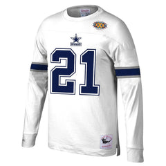 Deion Sanders Dallas Cowboys Retired Player Name & Number Long Sleeve Top White | Mitchell & Ness
