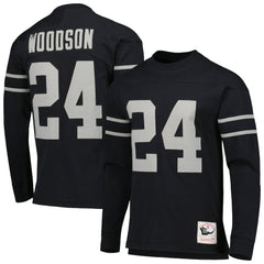 Charles Woodson Oakland Raiders Retired Player Name & Number Long Sleeve Top Black | Mitchell & Ness