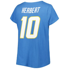 Justin Herbert Los Angeles Chargers Women's Plus Size Name & Number V-Neck T-Shirt Powder Blue | Fanatics
