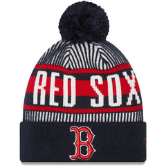 Boston Red Sox New Era Striped Cuffed Knit Hat with Pom - MLB