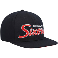 Philadelphia 76ers Hardwood Classics Script 2.0 Snapback Hat Black - NBA