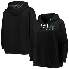 Miami Marlins Women's Plus Size Lace-Up V-Neck Pullover Hoodie - MLB