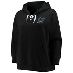 Miami Marlins Women's Plus Size Lace-Up V-Neck Pullover Hoodie - MLB