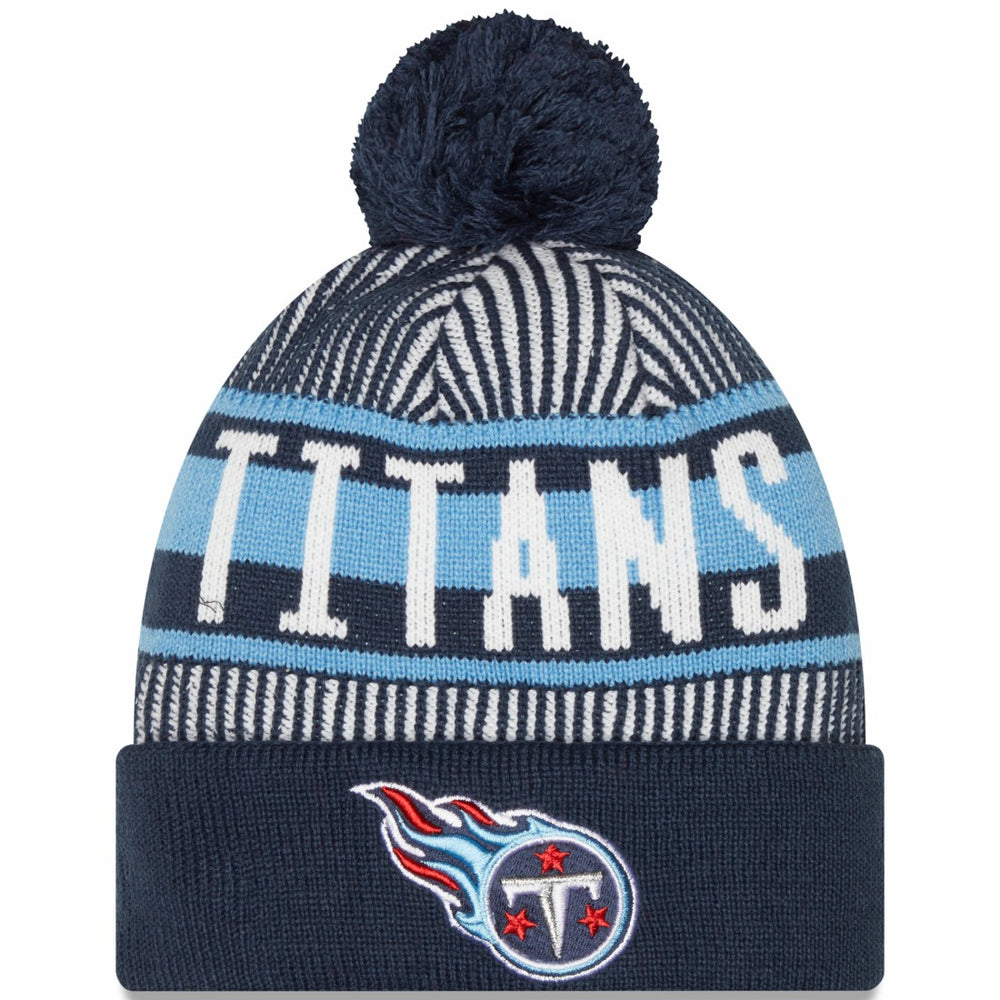 Tennessee Titans New Era Striped Cuffed Knit Hat with Pom Navy | NFL