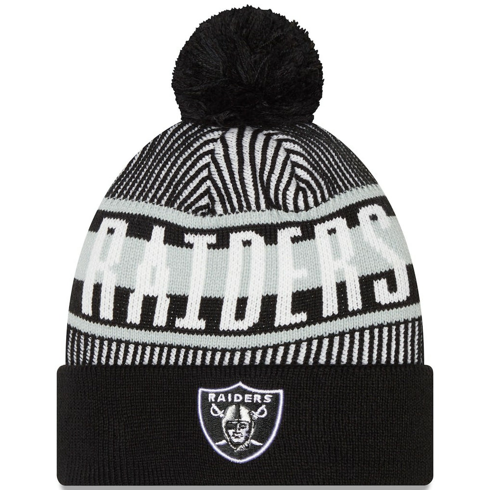 Las Vegas Raiders New Era Striped Cuffed Knit Hat with Pom Black | NFL