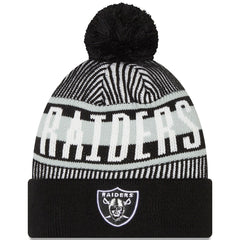 Las Vegas Raiders New Era Striped Cuffed Knit Hat with Pom Black | NFL