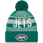 New York Jets New Era Striped Cuffed Knit Hat with Pom Green | NFL