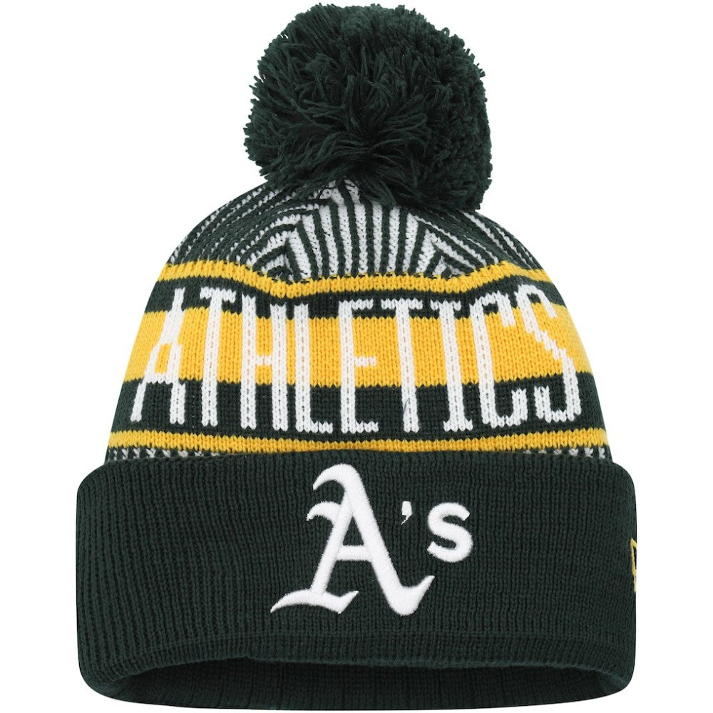 Athletics New Era Youth Striped Cuffed Knit Hat with Pom - MLB