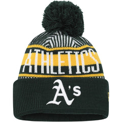 Athletics New Era Youth Striped Cuffed Knit Hat with Pom - MLB