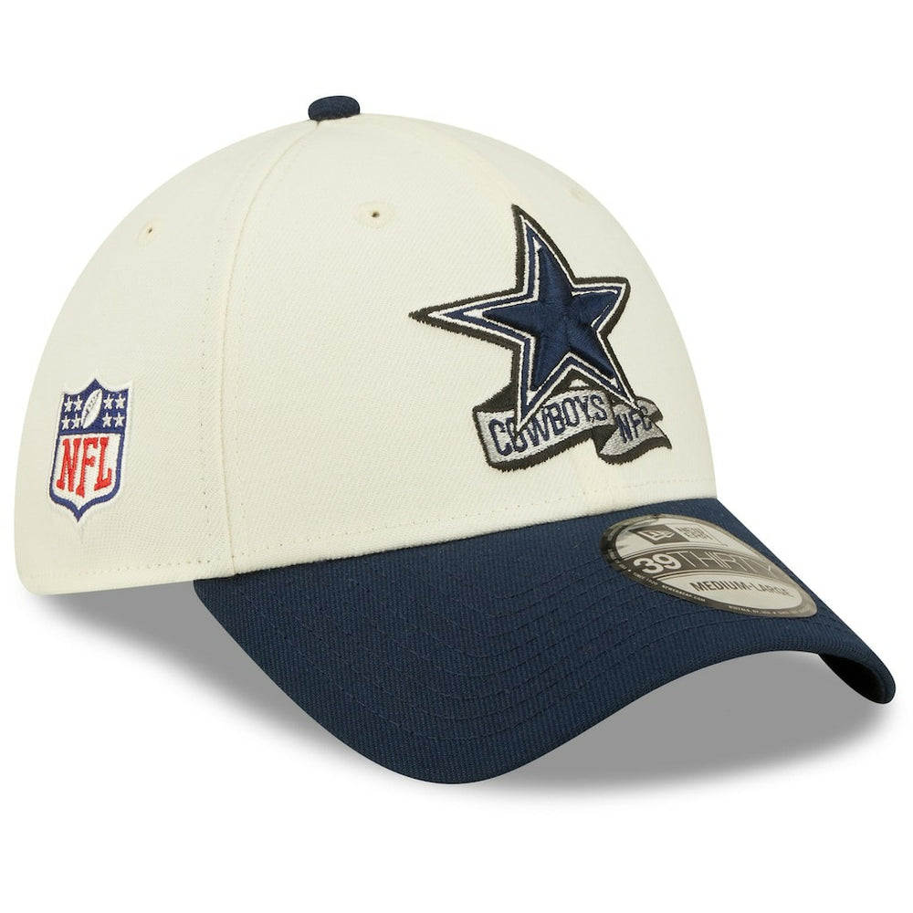 Dallas Cowboys New Era 2022 Sideline 39THIRTY 2-Tone Flex Hat Cream/Navy | NFL