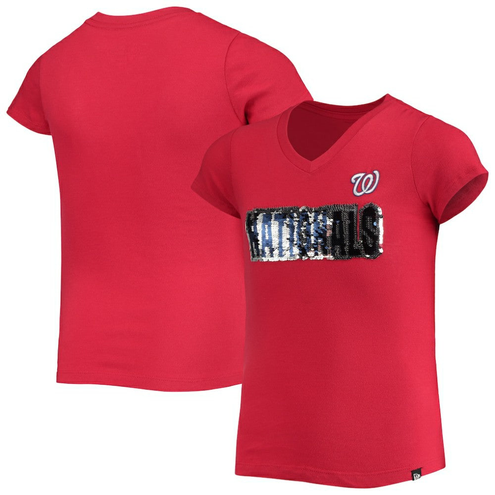 Washington Nationals New Era Girls Youth Flip Sequin Team T-Shirt - MLB