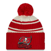 Tampa Bay Buccaneers New Era 2022 Sideline Sport Cuffed Pom Knit Hat Cream/Red | NFL