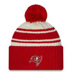 Tampa Bay Buccaneers New Era 2022 Sideline Sport Cuffed Pom Knit Hat Cream/Red | NFL