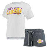 Los Angeles Lakers Concepts Sport Women's Resurgence Slub Burnout Raglan Top & Shorts Sleep Set Charcoal/White - NBA