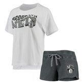 Brooklyn Nets Concepts Sport Women's Resurgence Slub Burnout Raglan Top & Shorts Sleep Set Charcoal/White - NBA