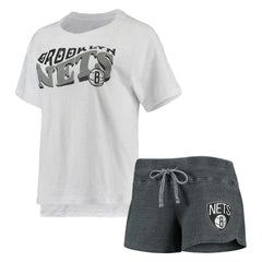 Brooklyn Nets Concepts Sport Women's Resurgence Slub Burnout Raglan Top & Shorts Sleep Set Charcoal/White - NBA