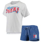 Philadelphia 76ers Concepts Sport Women's Resurgence Slub Burnout Raglan Top & Shorts Sleep Set Royal/White - NBA