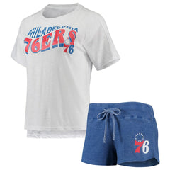 Philadelphia 76ers Concepts Sport Women's Resurgence Slub Burnout Raglan Top & Shorts Sleep Set Royal/White - NBA
