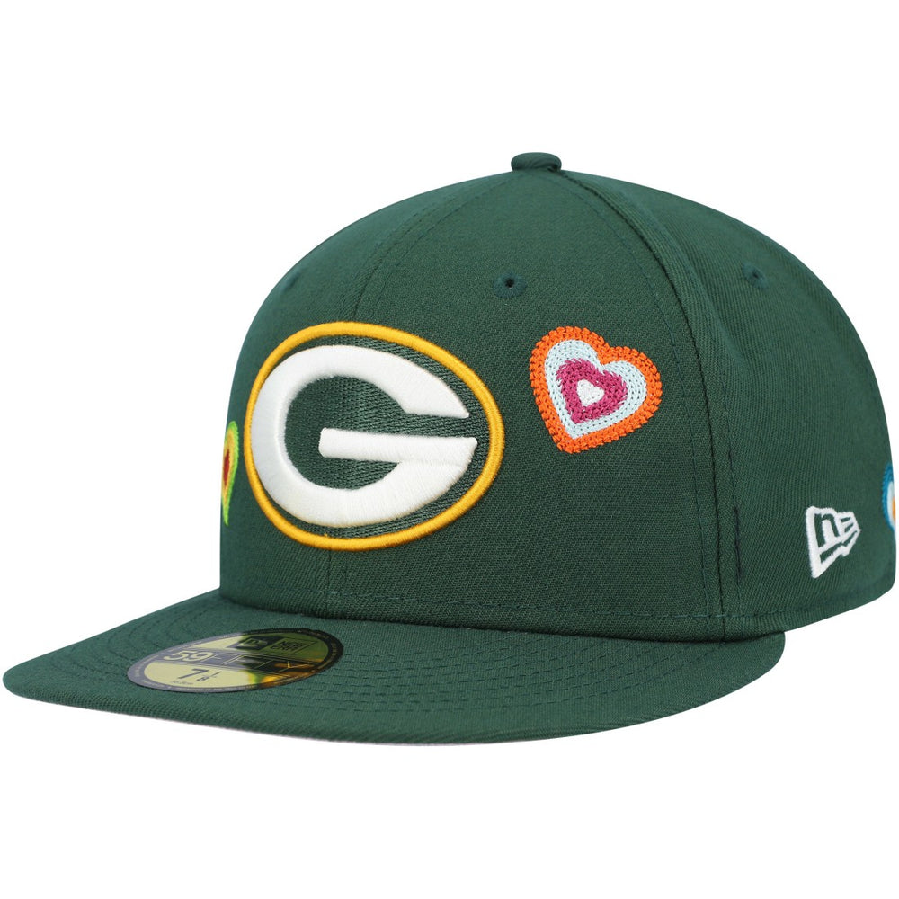 Green Bay Packers New Era Chain Stitch Heart 59FIFTY Fitted Hat Green | NFL