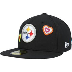Pittsburgh Steelers New Era Chain Stitch Heart 59FIFTY Fitted Hat Black | NFL