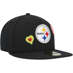 Pittsburgh Steelers New Era Chain Stitch Heart 59FIFTY Fitted Hat Black | NFL