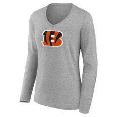 Cincinnati Bengals Women's Primary Team Logo Long Sleeve V-Neck T-Shirt Heather Gray | NFL