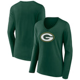Green Bay Packers Women's Primary Team Logo Long Sleeve V-Neck T-Shirt Green | NFL