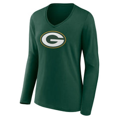 Green Bay Packers Women's Primary Team Logo Long Sleeve V-Neck T-Shirt Green | NFL