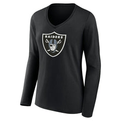 Las Vegas Raiders Women's Primary Team Logo Long Sleeve V-Neck T-Shirt Black | NFL
