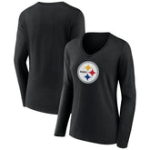 Pittsburgh Steelers Women's Primary Team Logo Long Sleeve V-Neck T-Shirt Black | NFL
