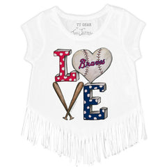 Atlanta Braves Tiny Turnip Girls Youth Baseball Love Fringe T-Shirt - MLB