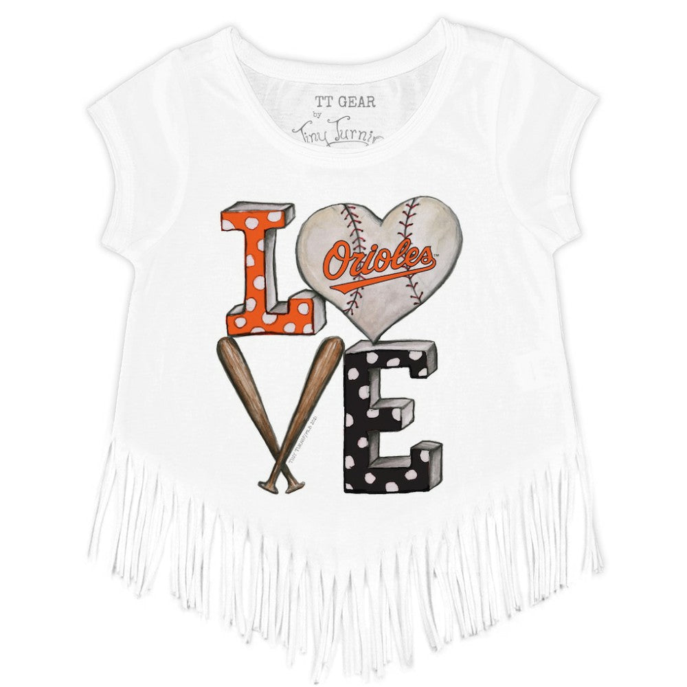 Baltimore Orioles Tiny Turnip Girls Youth Baseball Love Fringe T-Shirt - MLB