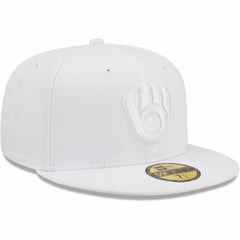 Milwaukee Brewers New Era White on White 59FIFTY Fitted Hat Hats - MLB