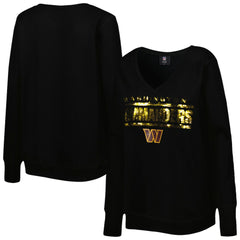 Washington Commanders Cuce Women's Sequin Logo V-Neck Pullover Sweatshirt Black | NFL