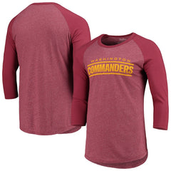 Washington Commanders Majestic Threads Wordmark 3/4-Sleeve Raglan Tri-Blend T-Shirt Burgundy | NFL