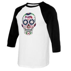 Atlanta Braves Tiny Turnip Youth Sugar Skull Raglan 3/4 Sleeve T-Shirt - MLB