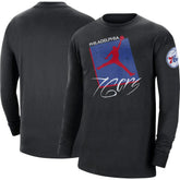 Philadelphia 76ers Jordan Brand Courtside Max 90 Vintage Wash Statement Edition Long Sleeve T-Shirt Black - NBA