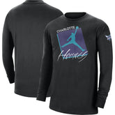 Charlotte Hornets Jordan Brand Courtside Max 90 Vintage Wash Statement Edition Long Sleeve T-Shirt Black - NBA