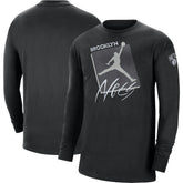 Brooklyn Nets Jordan Brand Courtside Max 90 Vintage Wash Statement Edition Long Sleeve T-Shirt Black - NBA