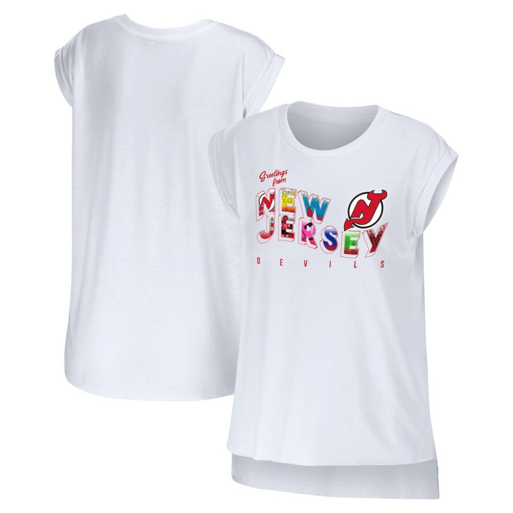 New Jersey Devils WEAR by Erin Andrews Women's Greetings From Muscle T-Shirt - White - NHL